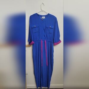 Vintage 80s Stuart Alan Petites Blue Jumpsuit - Size 16